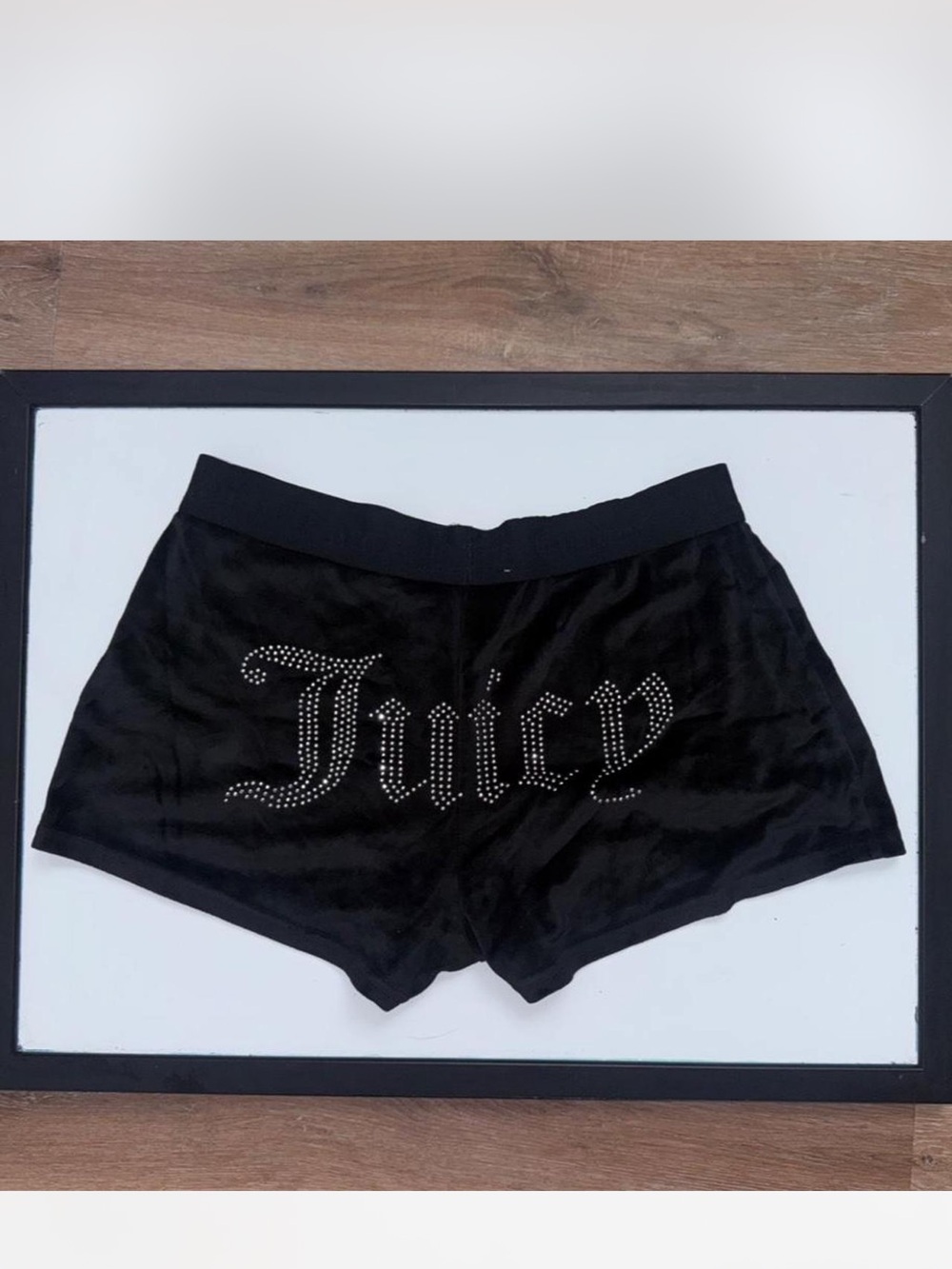 Juicy Couture Black Velour Juicy Crystal Logo Bike Shorts